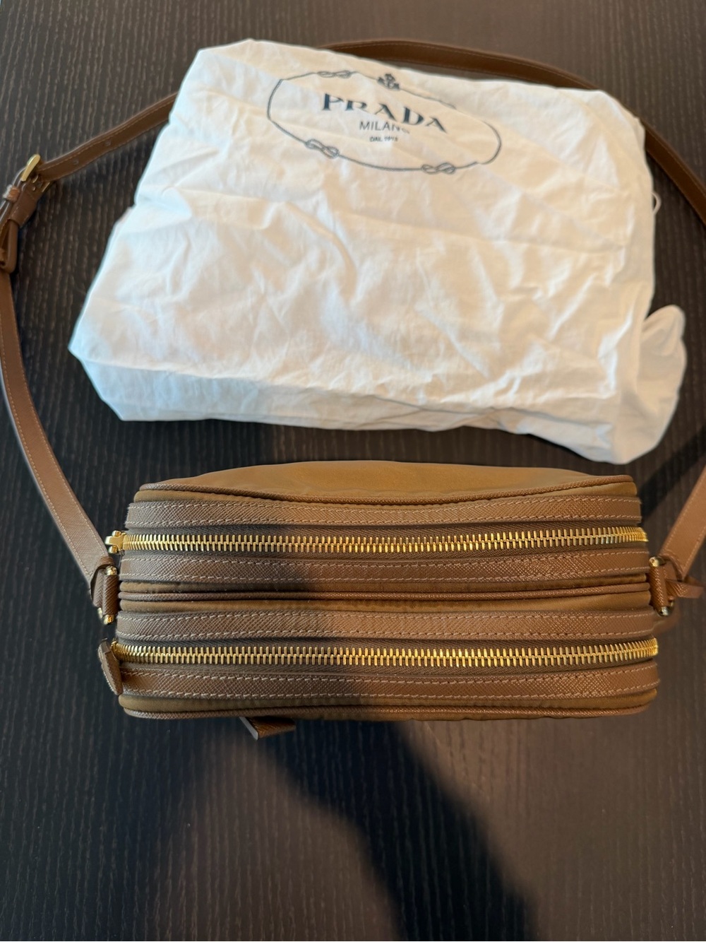 Prada cognac re-Nylon camera crossbody Bag with Leather Trim; worn 10 times max - Picture 4 of 16